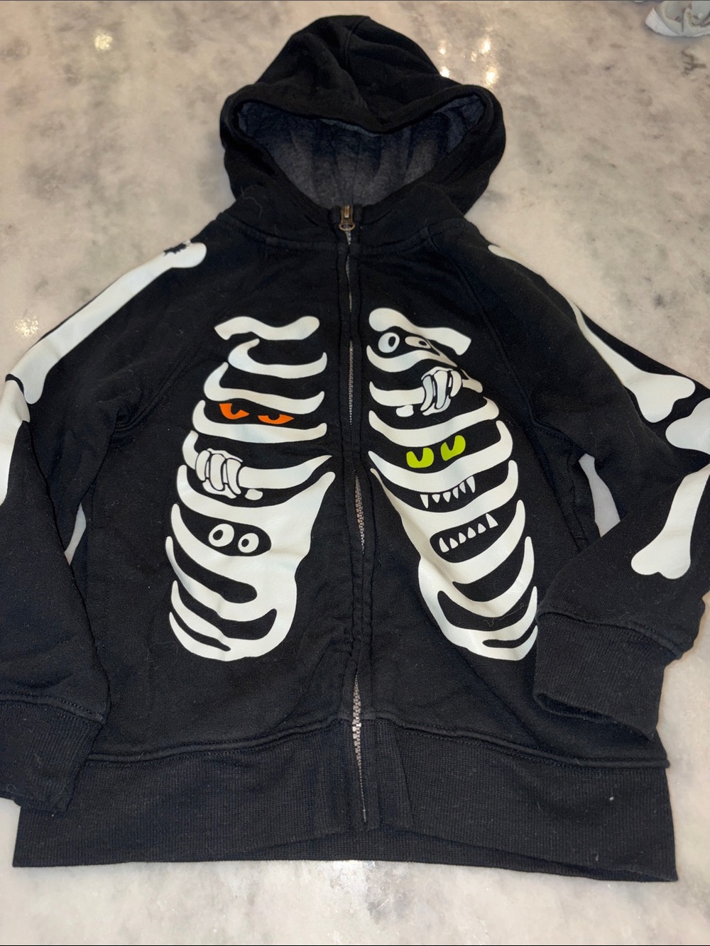 Cat & Jack Black Skeleton Zip Hoodie with Orange and Lime Eyes